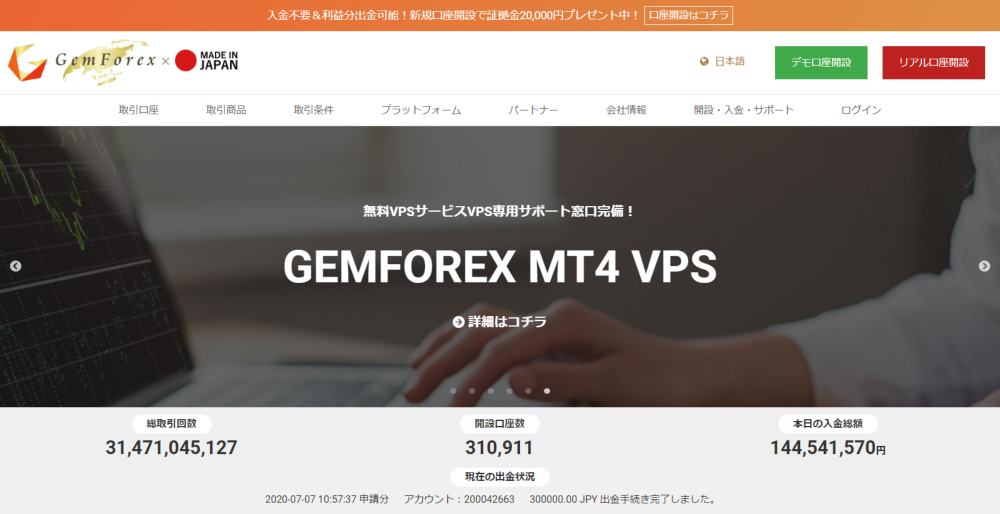 【GEMFOREX】新規口座開設２万円ボーナス開催中！！2021年3月現在