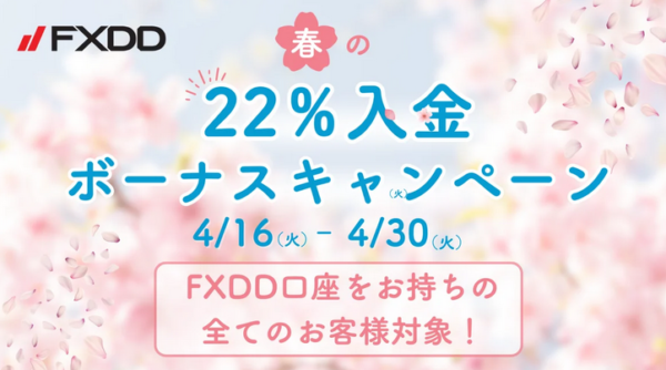 【FXDD】春の22％入金ボーナスキャンペーンが期間延長