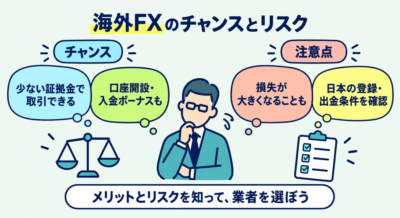 海外FXのチャンスと注意点：レバレッジ、ボーナス、損失、業者選び