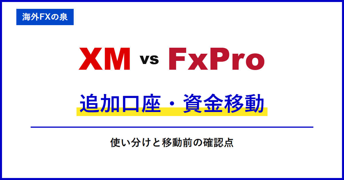 XMとFxProの追加口座・資金移動|追加口座と資金移動を比較|口座の使い分け・ボーナス・通貨換算